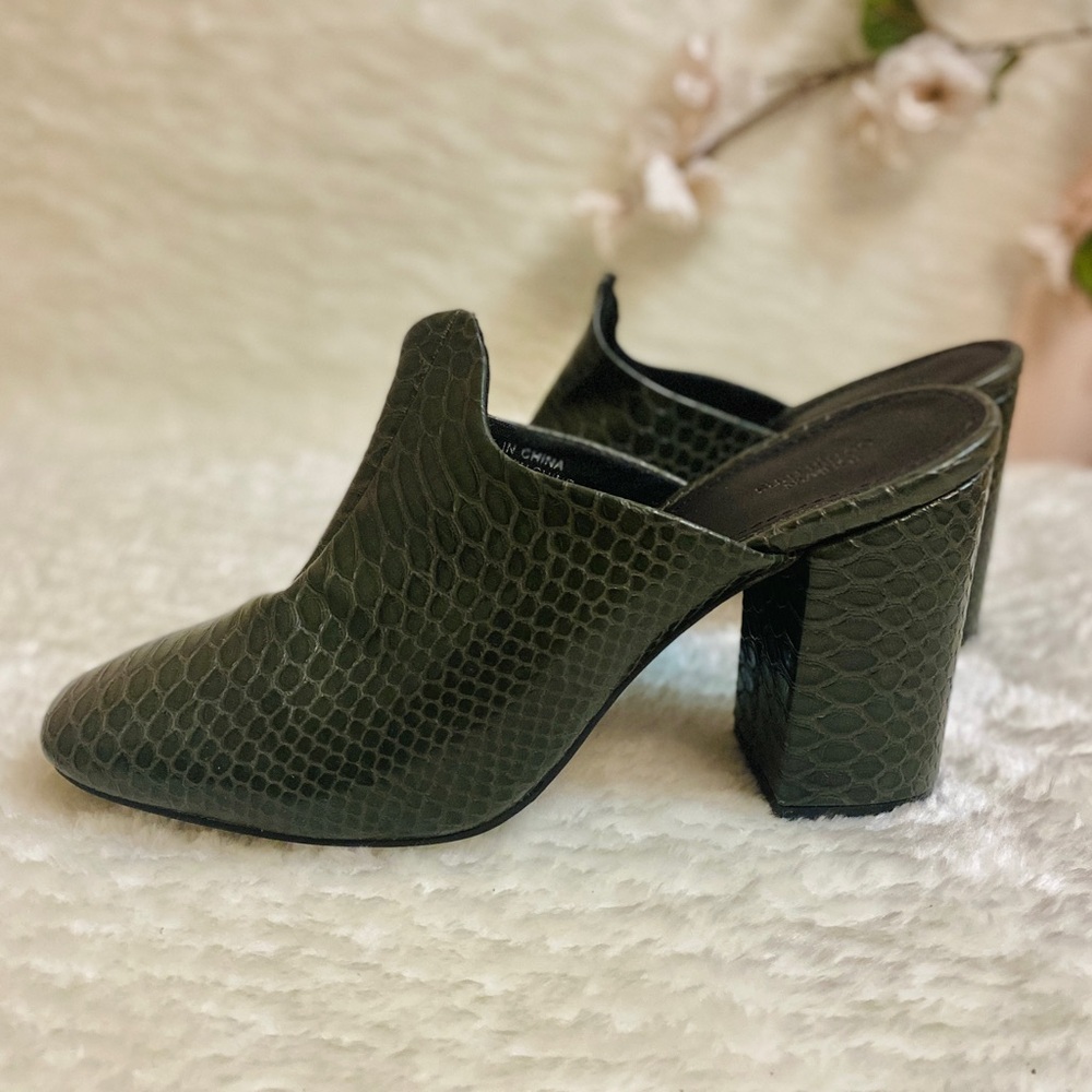 Urban Outfitters Green Textured Mules with Block Heel